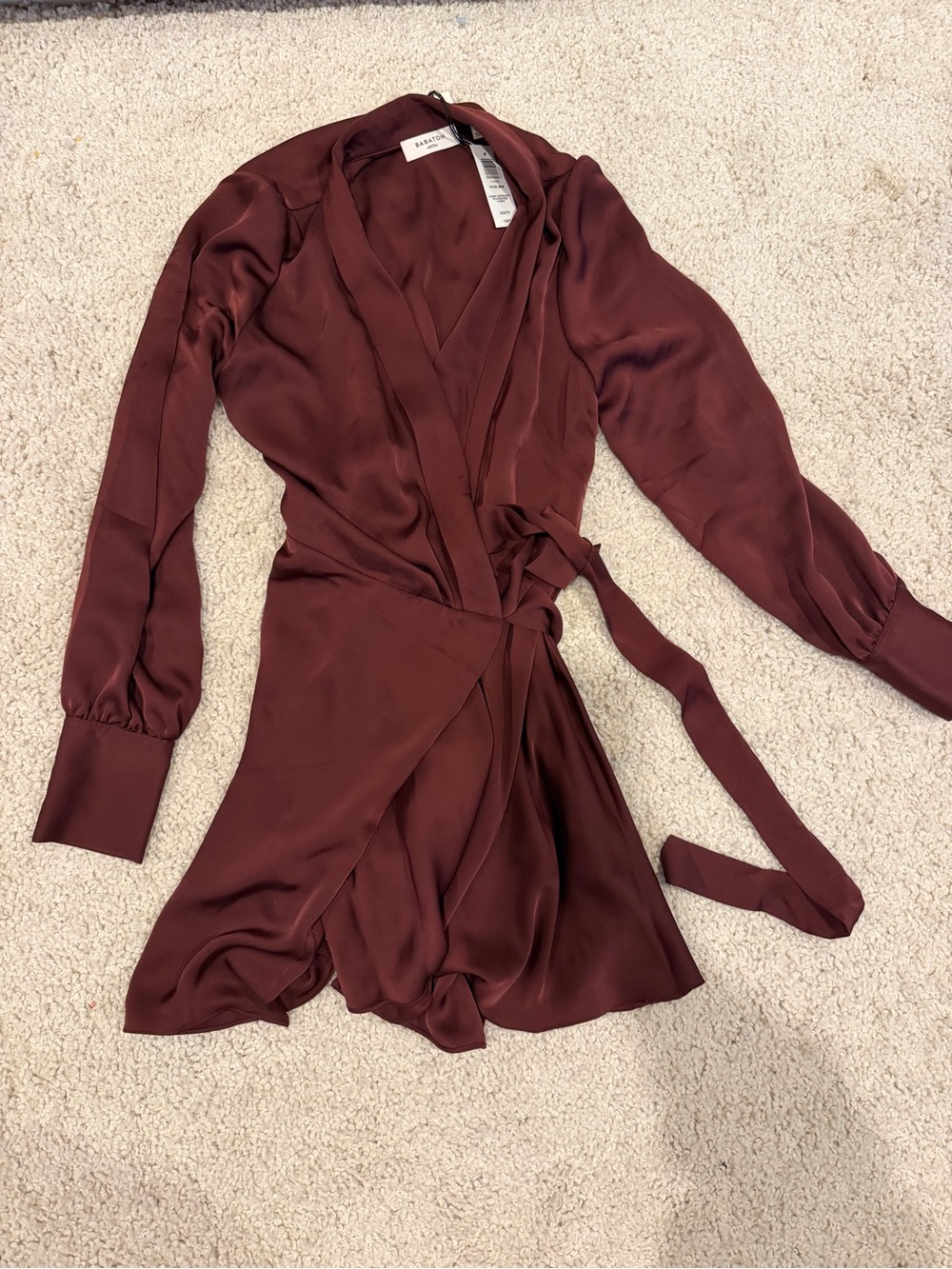 Aritzia Satin Wrap Dress in Burgundy